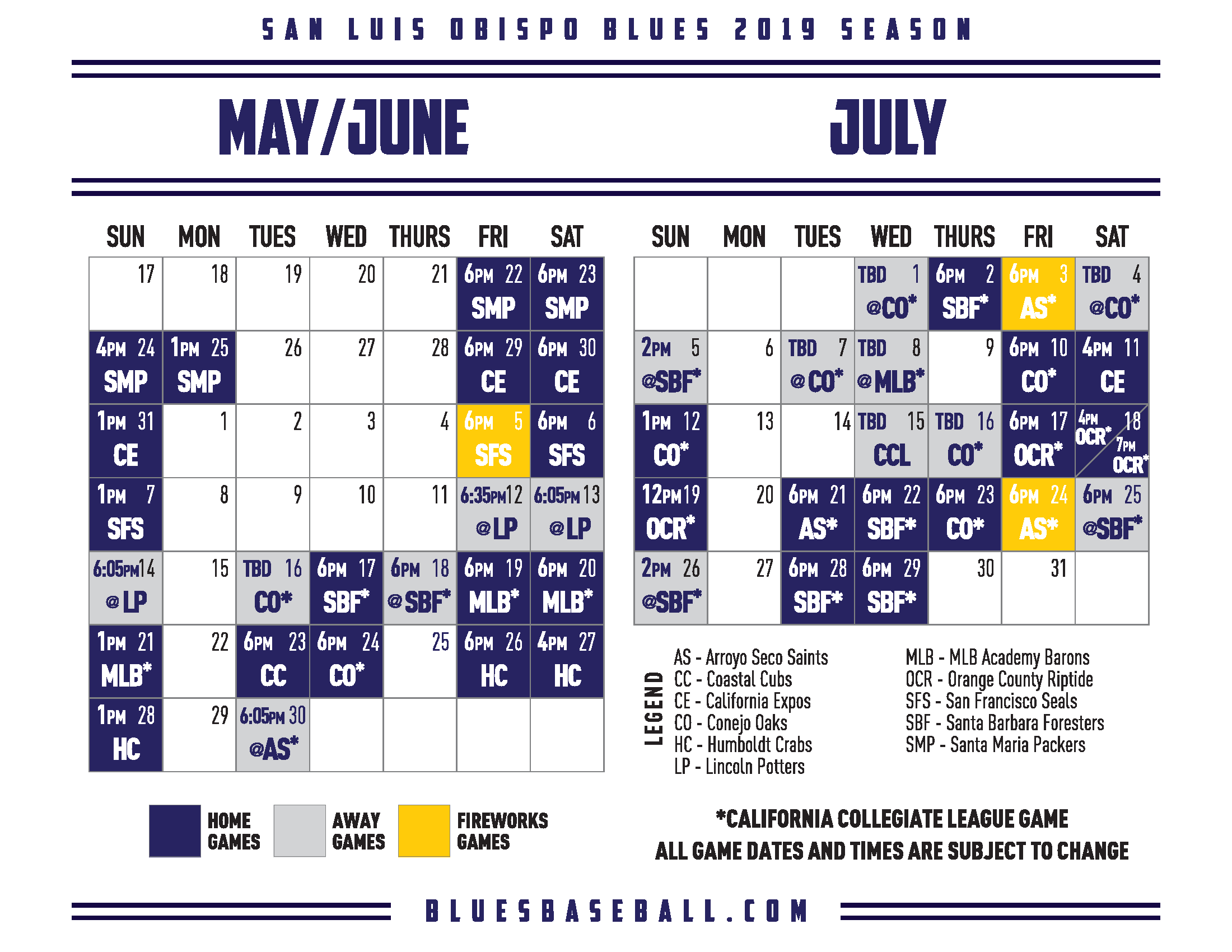 2020 SLO Blues Schedule Calendar San Luis Obispo Chamber Of Commerce
